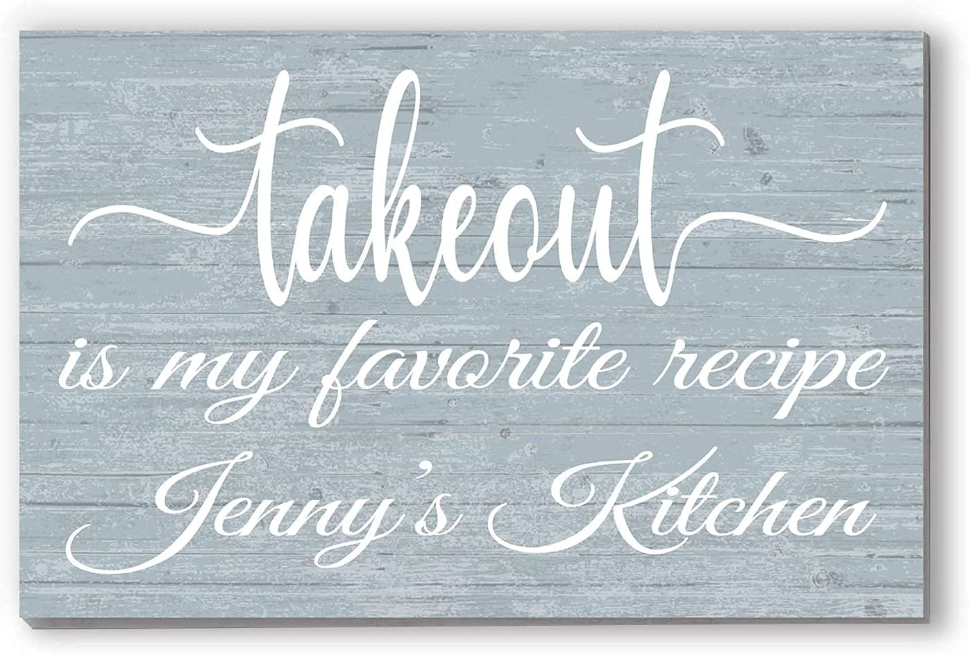 Takeout Is My Favorite Recipe Sign Personalized Kitchen Sign - Solid Wood - 16.5in x 10.5in - Customized Name (Blue)