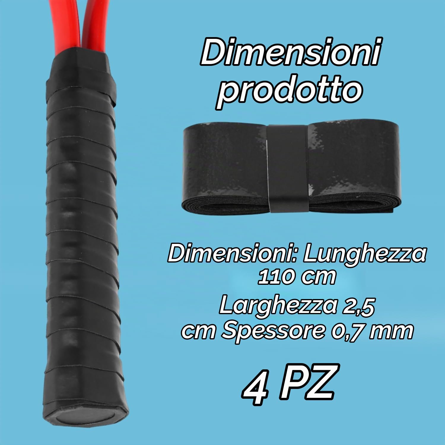 4 Pezzi Nastro Grip per Racchetta, per Padel, Tennis, Badminton. con Assorbente Antiscivolo Asciugatura Rapida sopra - Nero