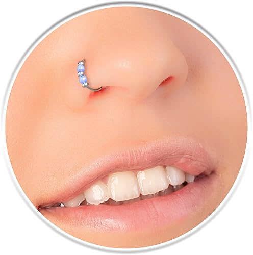 Miniatura 10 de Tiny 925 Silver Nose Rings Set For Women Green Opals 24G Nose Hoops Hypoallergenic 7mm Nose Jewelry Piercings