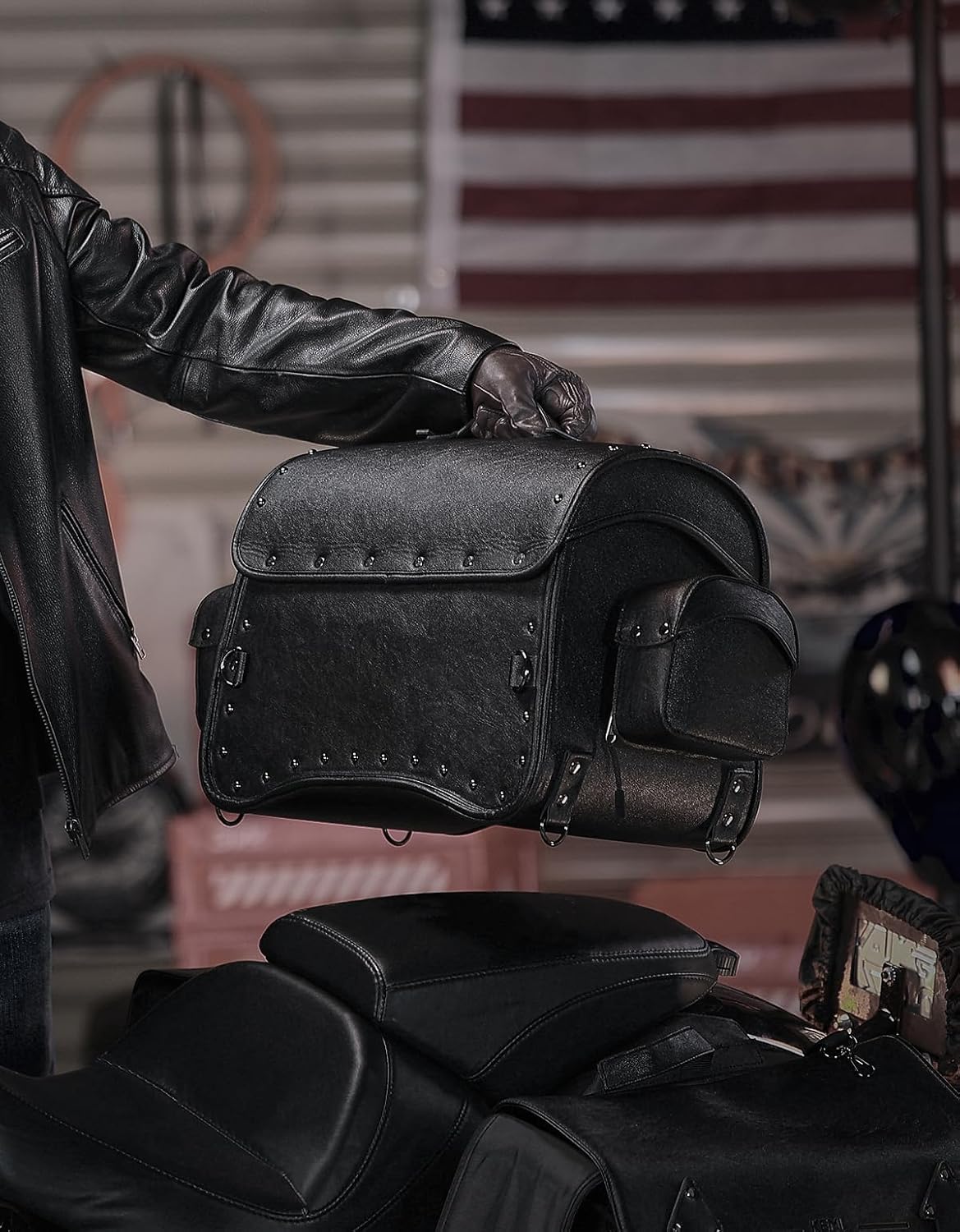 KEMIMOTO Motorcycle Luggage Bag 30L Leather Tail Bag Upgrade Waterproof Travel Foldable Rear Rack Pannier with Straps - Image 6