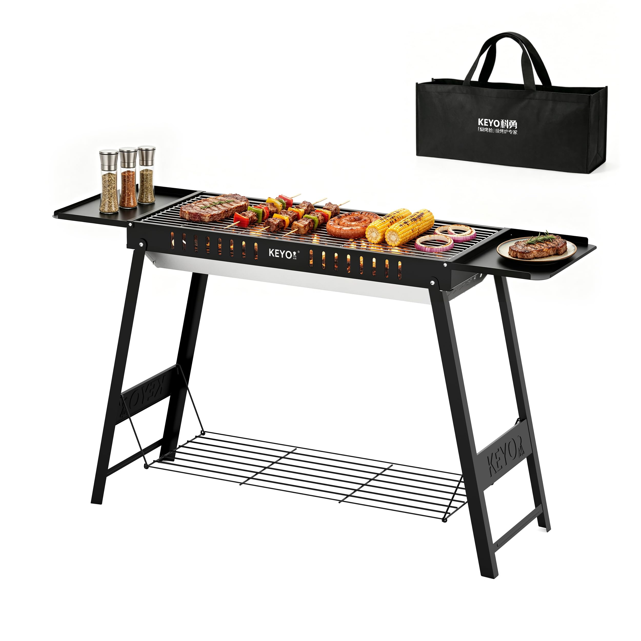 KEYO Portable Charcoal BBQ Grill with Foldable Legs- 345 Sq In(121x33x67cm)