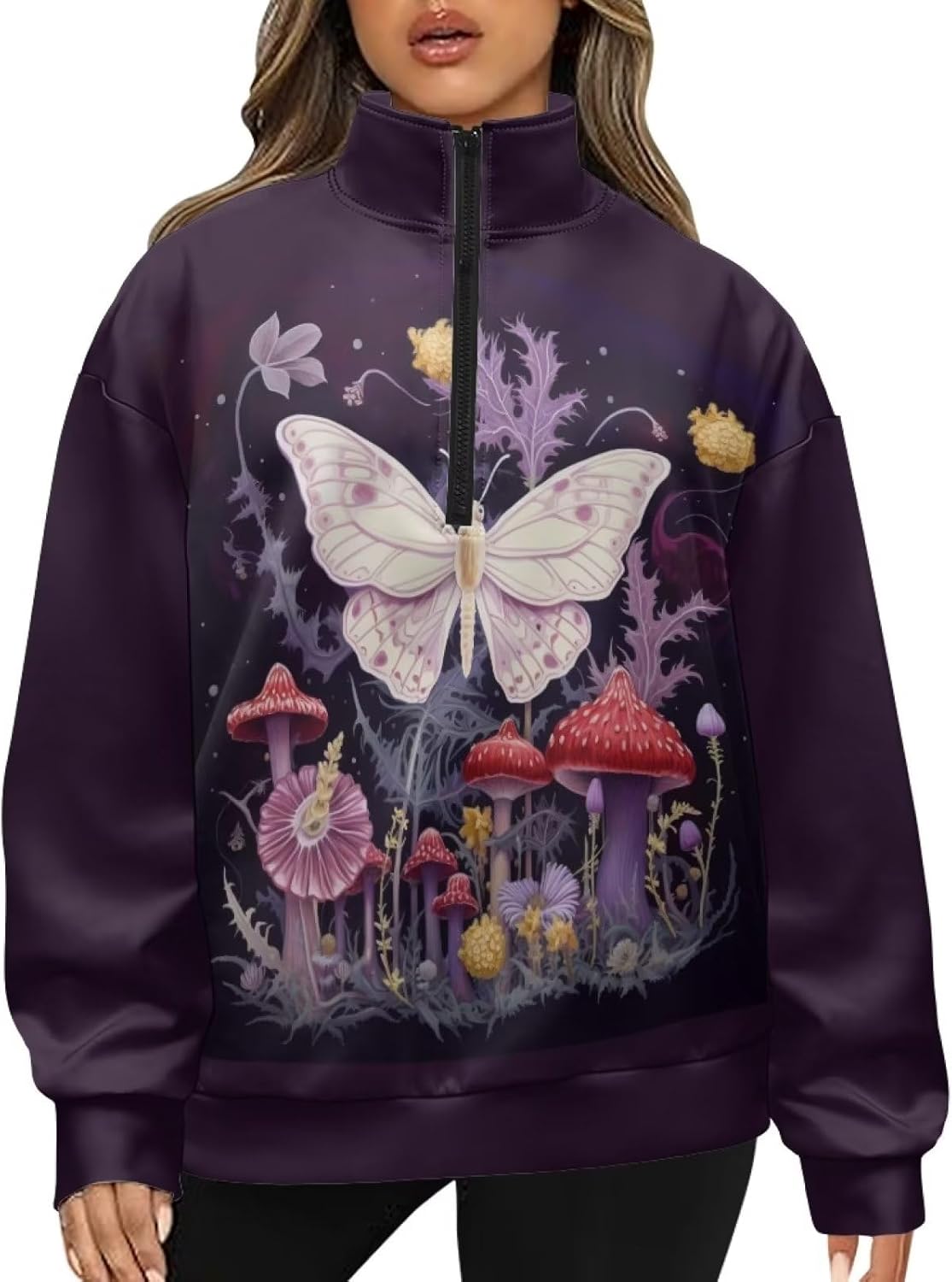 YEXIATODO Oversized Quarter Zip Sweatshirt Women Half Zip Hoodies S-3XL