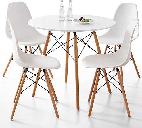 Juego de mesa redonda de comedor de 5 piezas para 4 sillas de mesa de cocina pequeñas, juego de 4 mesas de comedor modernas de mediados de siglo,