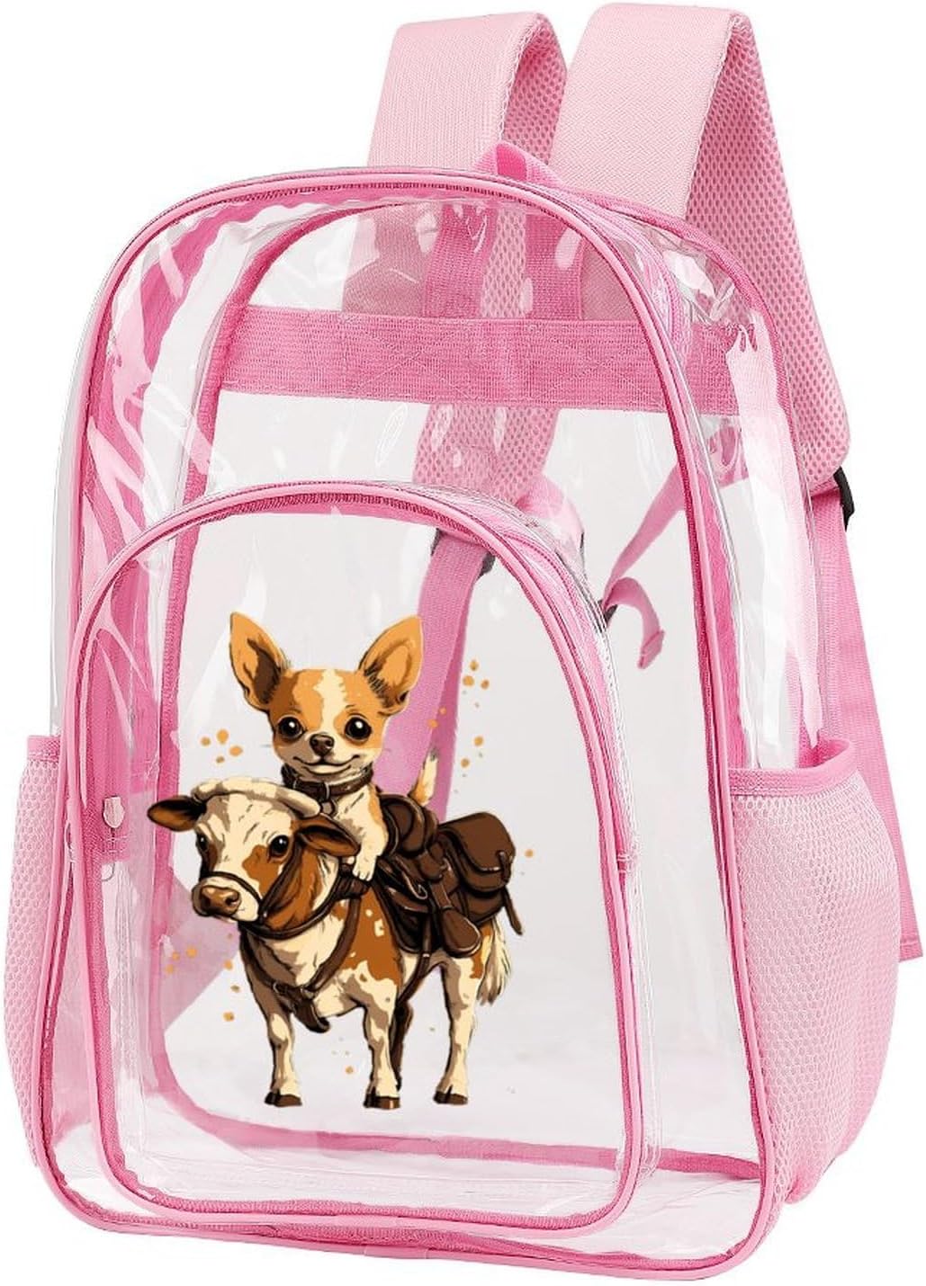 Chihuahua Dog Herding Cattle Clear Backpack with Front Pocket See Through Shoulder Bag