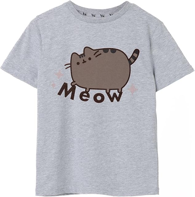 Pusheen Big Girls Grey Marl koszulka z krótkim rękawem | Meow Cat Design | Uroczy i zabawny gadżet Pusheen | Wygodne i stylowe | Idealny prezent dla fanów Pusheen