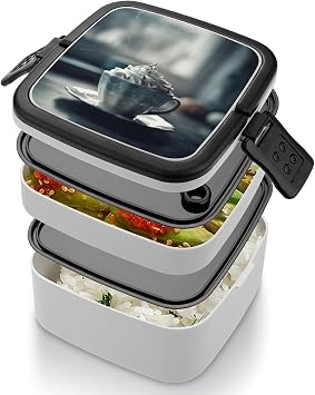 Bento Box Adult Lunch Box Lunchable Food Container with Utensil Cream on Coffee Lunchbox Leak-Proof Lunch Containers Double Layer Bento Box for Dining Out Work Picnics Travel