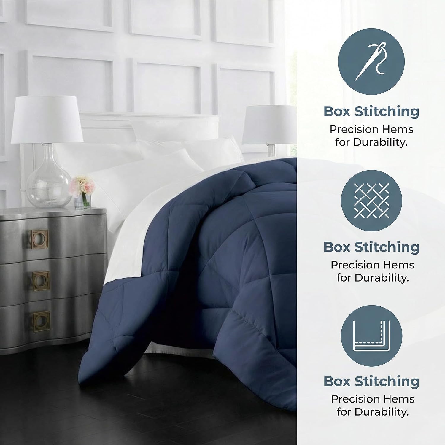 Full/Queen Comforter Insert, All Season Down Alternative, Box Stitching, Lightweight, Hypoallergenic, Corner Tabs, 89"x89"