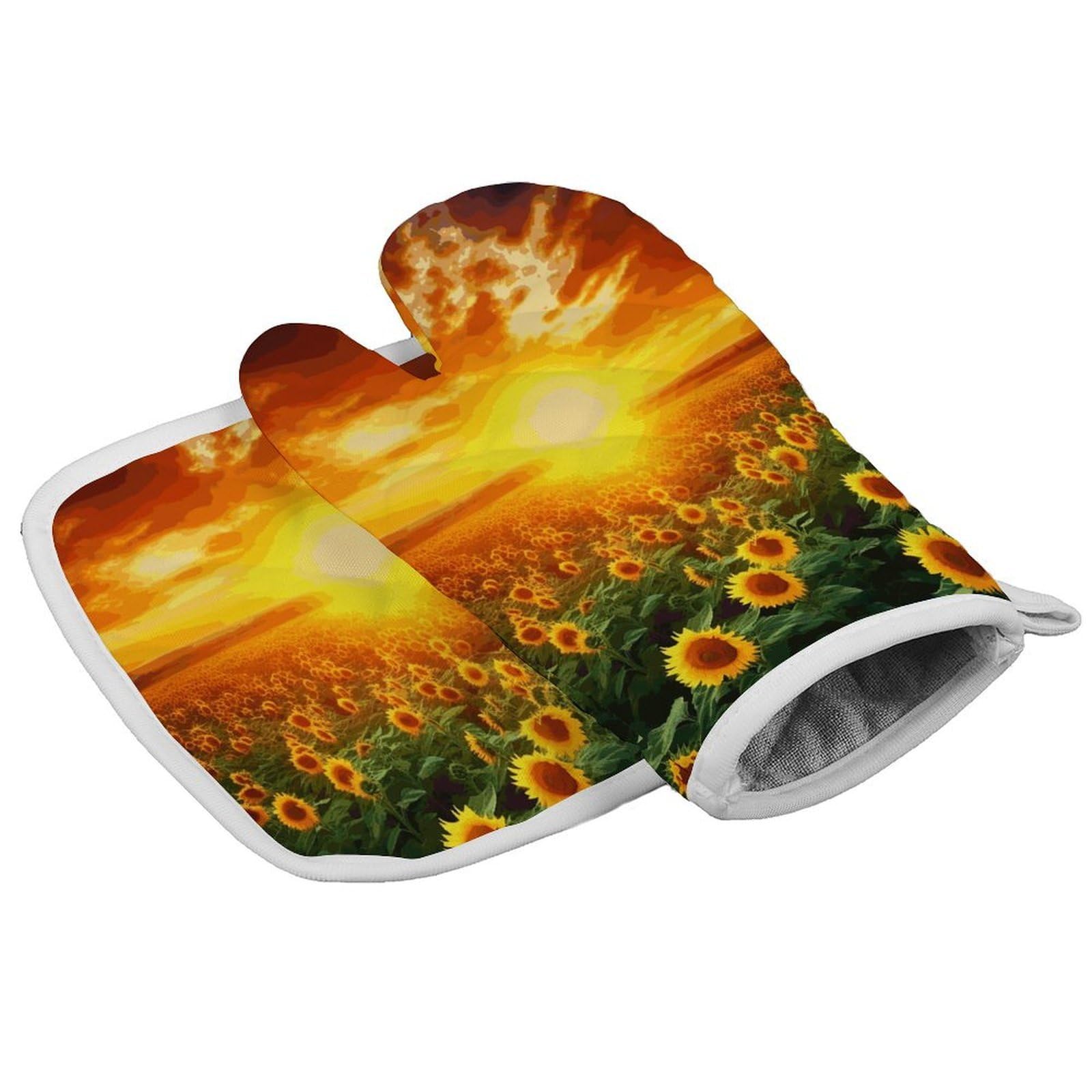 Fodpand Style Dreamlike Sunset Of A Sunflower Field Oven Mitts And Pot Holders Sets, Cooking Gloves And Hot Pads Heat Resistant Washable, Kitchen Oven Glove For Oven Cooking Baking Grilling