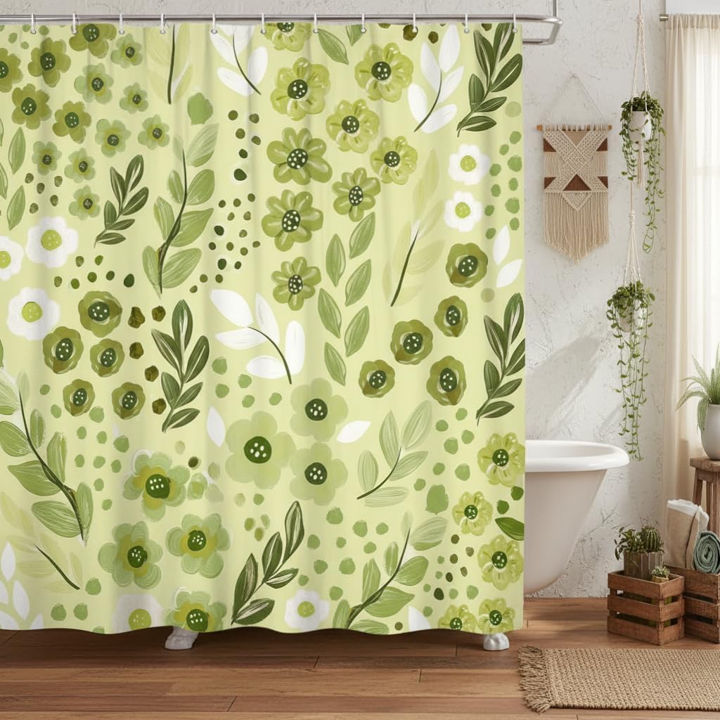 DYNH Cute Blue Floral Shower Curtain for Bathroom Decor, Boho Abstract Flower Leaves Wildflower Art Printed Vintage Cottagecore Elegant Waterproof Fabric Polyester Shower Curtains with Hooks,72X75IN