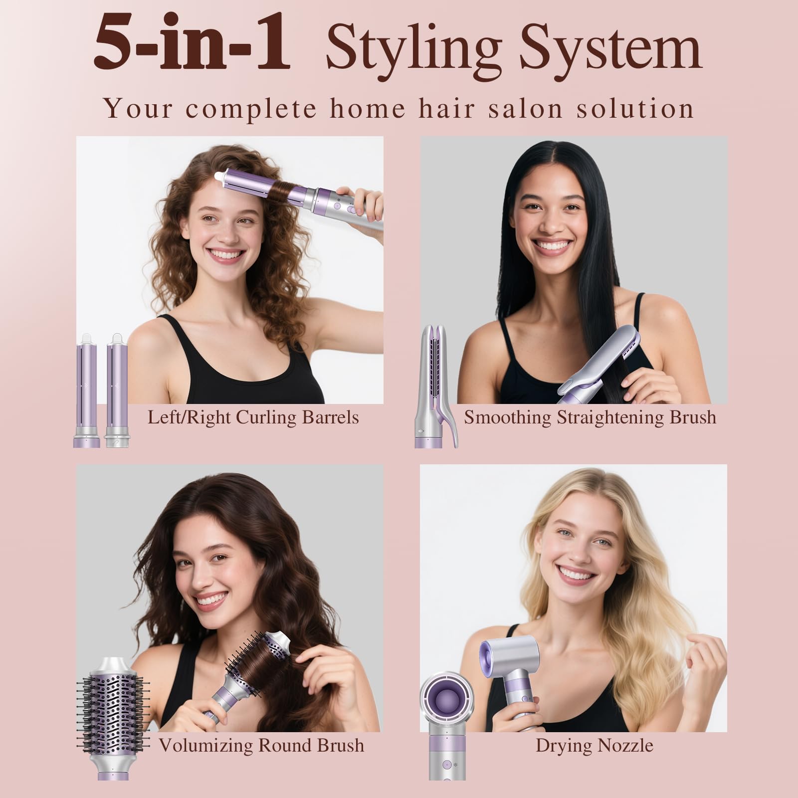 Entalva 5-in-1 Hot Air Styler Hair Dryer Brush Set with Travel Bag