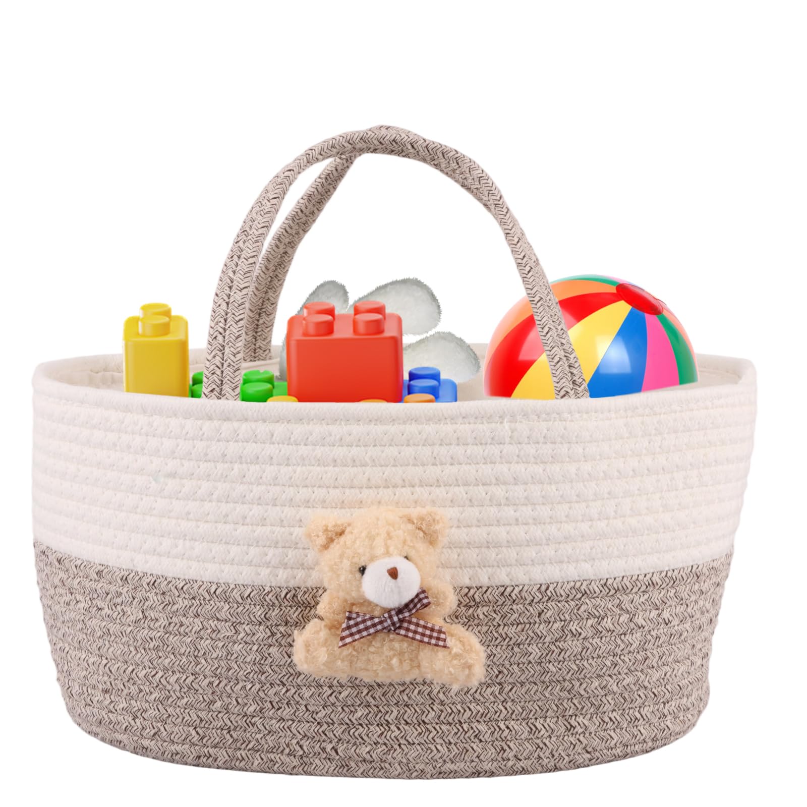 Baby Nappy Caddy Organiser Soft Cotton Rope Baby Caddy Organizer with Sturdy Handle Portable Nursery Storage Basket Diaper Changing Bag with Compartments for Babies Shower Gifts Newborn Infants(Khaki)