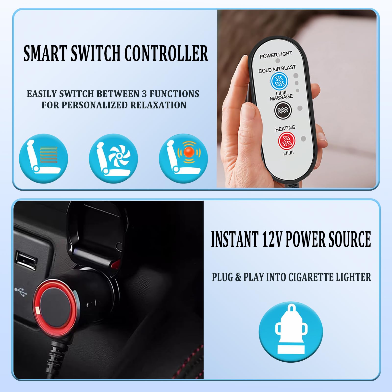 3-in-1 kühlendes Autositzkissen mit Massage & Klimatisierung, 16 Ventilatoren, belüfteter Sitzkühler, 12 V Vordersitz, Allwetter-Kühlsitzbezug für Auto, SUV, LKW (Warm&Kühlung&Massage-3)