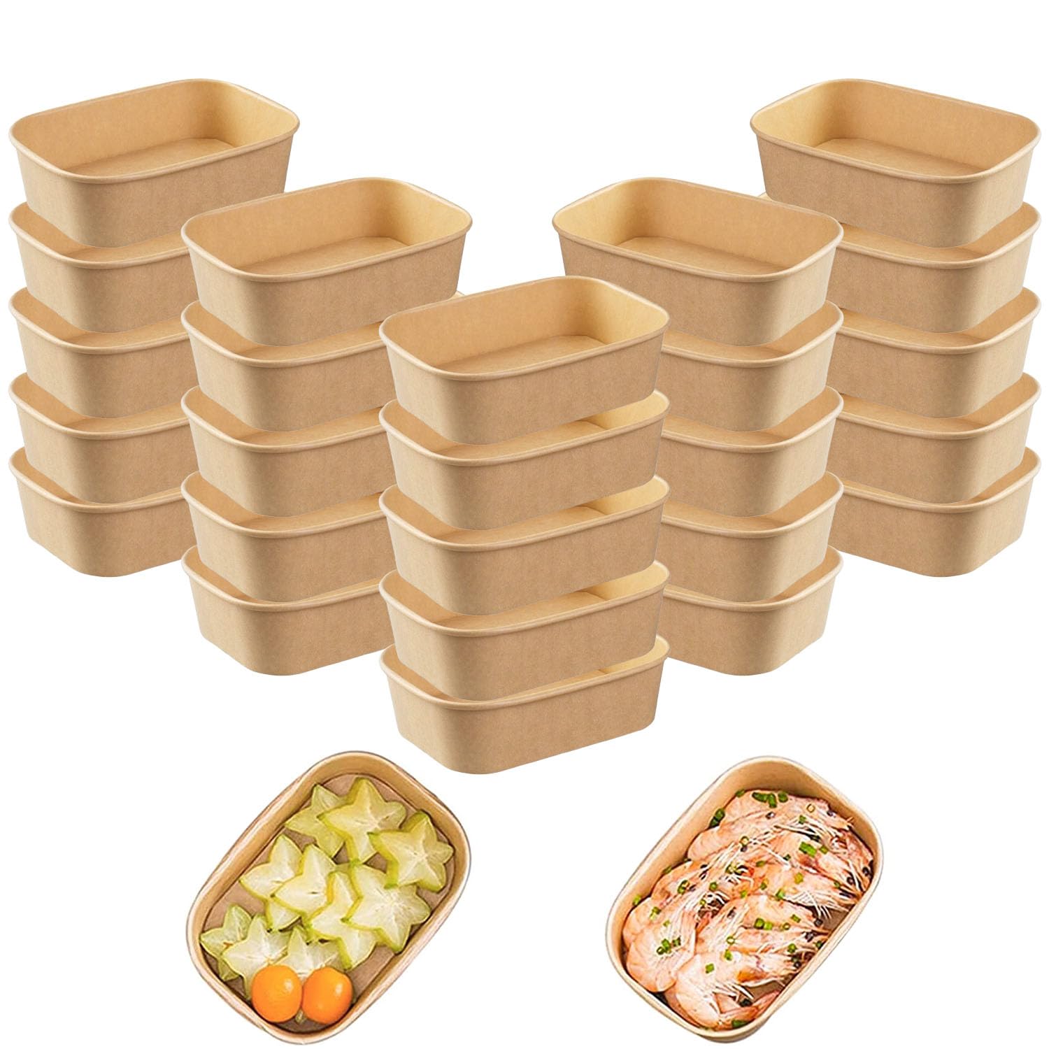 25 Stücke Kraftpapier Schale, Take Away Kraftpapier Box, Essen Verpackung Einweg, Mehrweg Schüsseln, Pappschüsseln， Wasserdicht, Ölbeständig, Zum Mitnehmen, Arbeitsessen, Reisen, 500ml （Ohne Deckel)