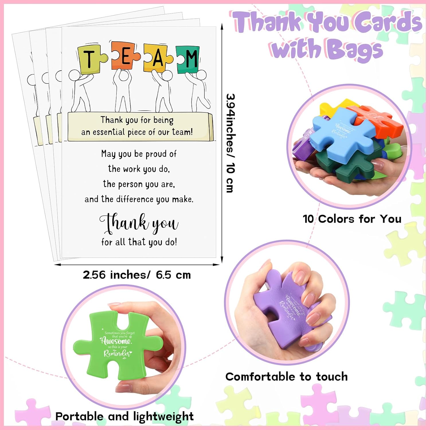 Meooeck Team Employee Appreicaiton Week Gifts Bulk Inspiational Puzzle Stress Ball with Thank You Card for Office Coworker(40,Sometimes You Forget)