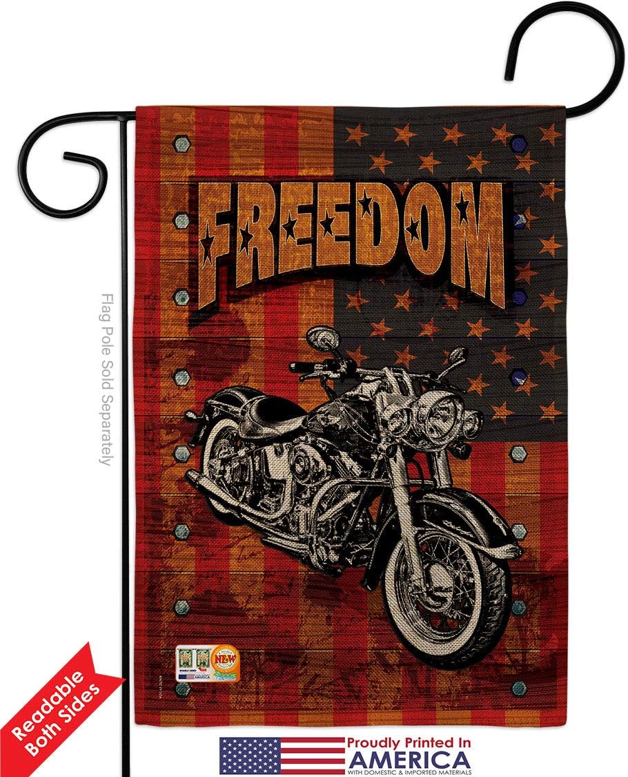 Americana Motorcycle Garden Flag Set with Stand Patriotic Patriotism Independence Memorial United State American Small Decorative Gift Yard House Banner Double-Sided Made In USA 13 X 18.5