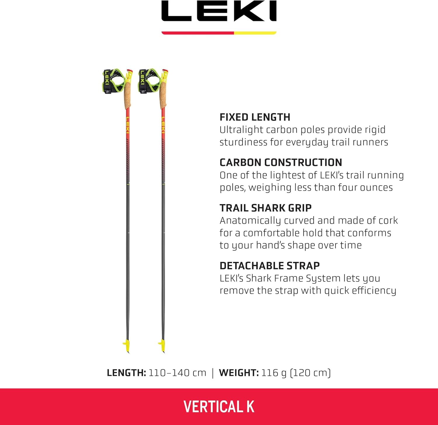 LEKI Vertical K Carbon Lightweight Trekking Poles for Hiking & Trail Running