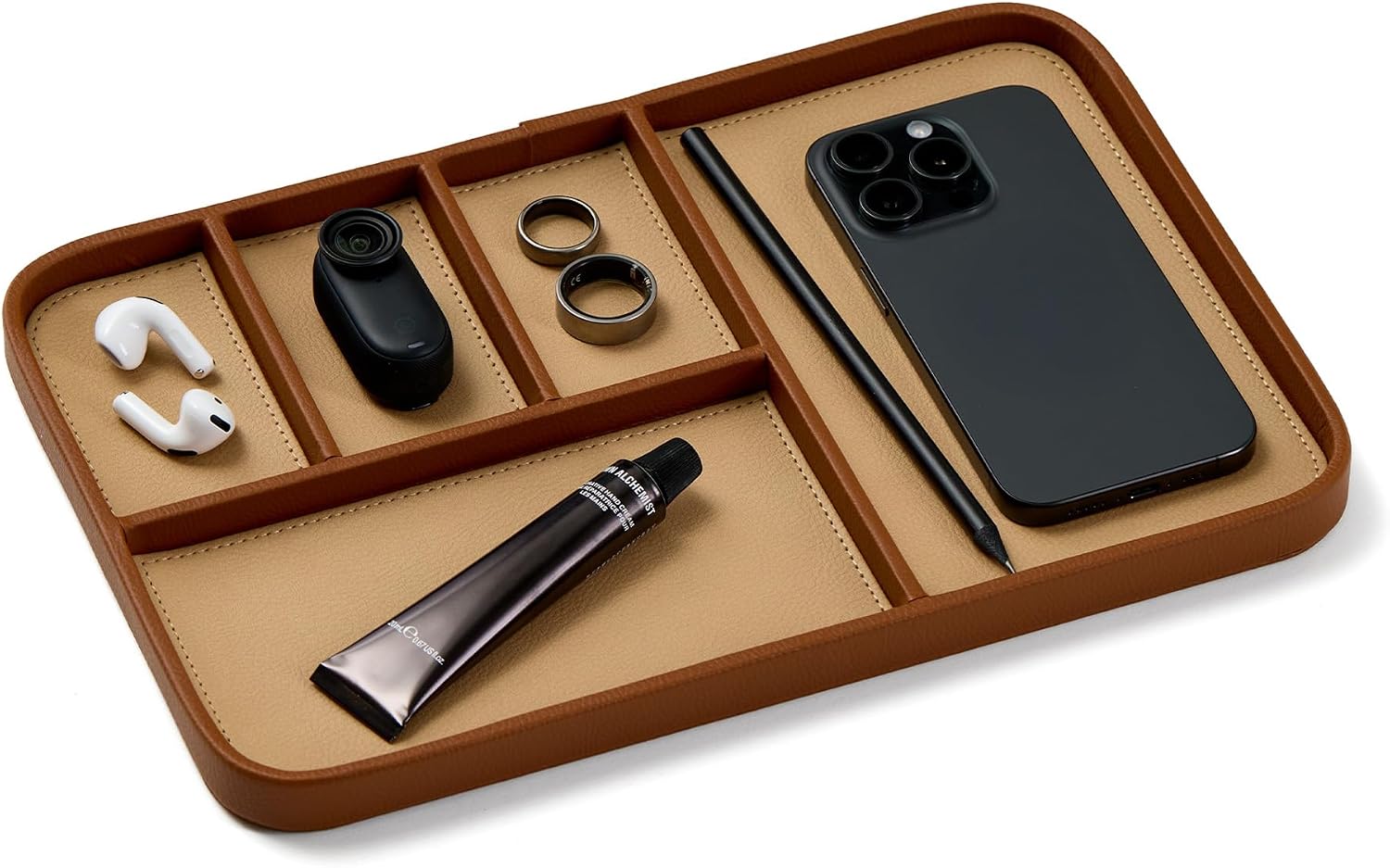 Nordik Leather Valet Tray - Large EDC Tray - Sand Brown 11.8 x 7.9 in