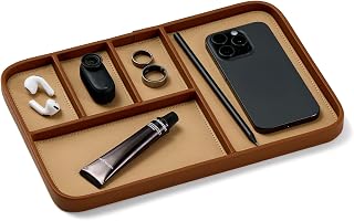 Nordik Leather Valet Tray - Large EDC Tray - Sand Brown 11.8 x 7.9 in
