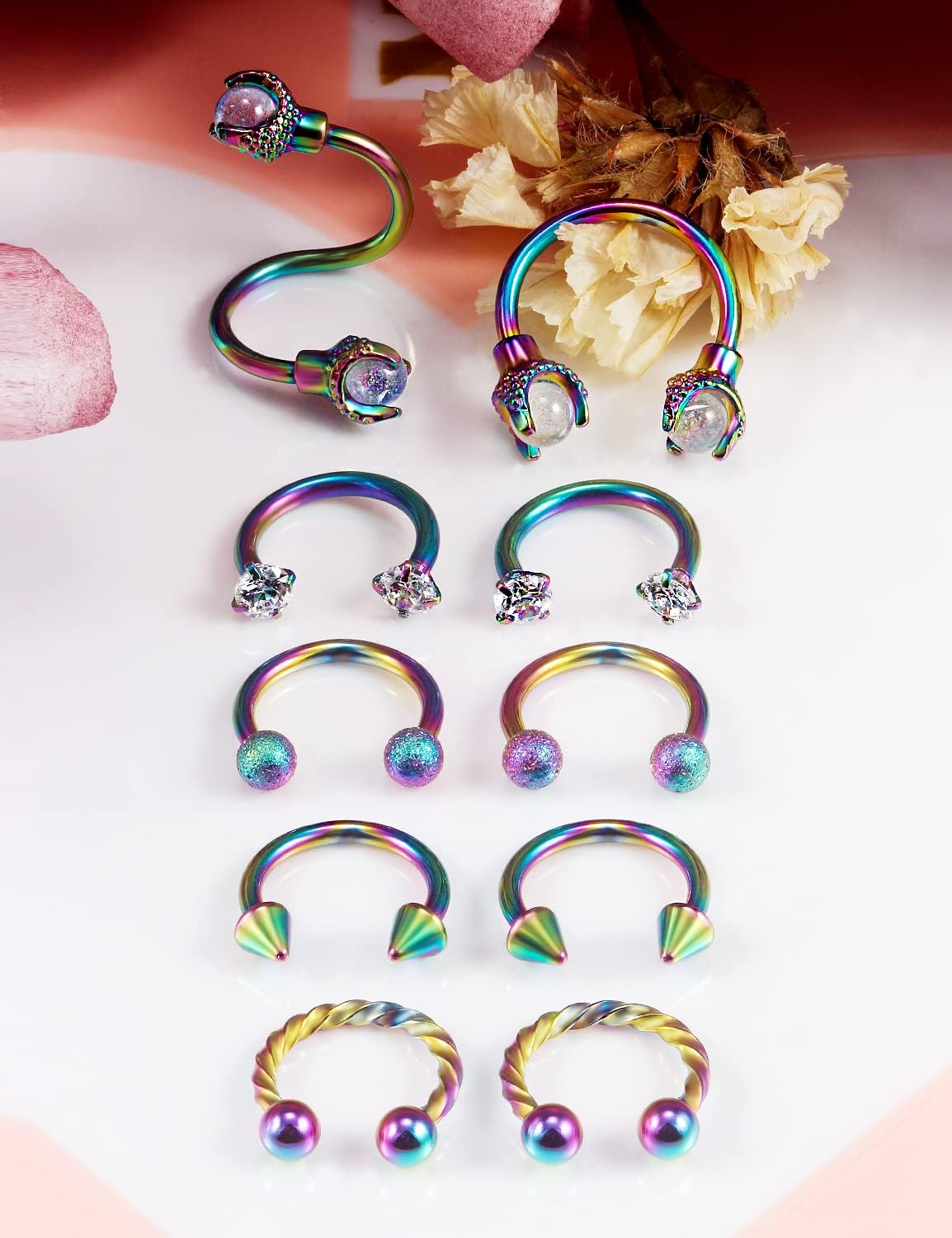 Cisyozi 16G Dragon's Claw Lip Rings Hoops 316L Surgical Steel Spiral Diamond Lip Rings Studs Horseshoe Cartilage Tragus Helix Hoop Earring Body Piercing Jewelry for Women Men - Image 3