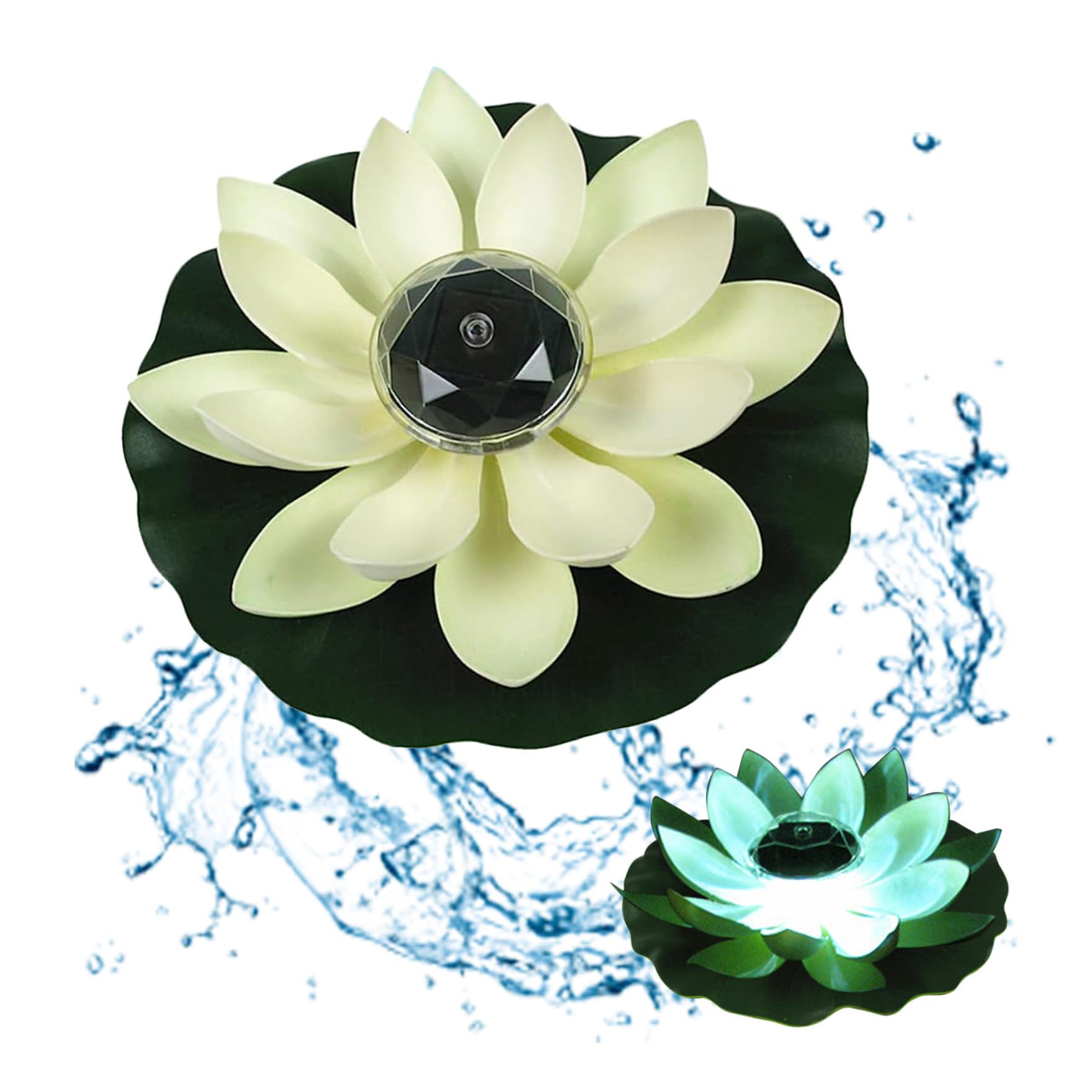 Aetherize Lotus Flower Solar Light for Pool Floating Lotus Light 11.02 Inch Waterproof Solar Pond with Hook for Garden Lawn Backyard Pond Fountain White, Indoor Use