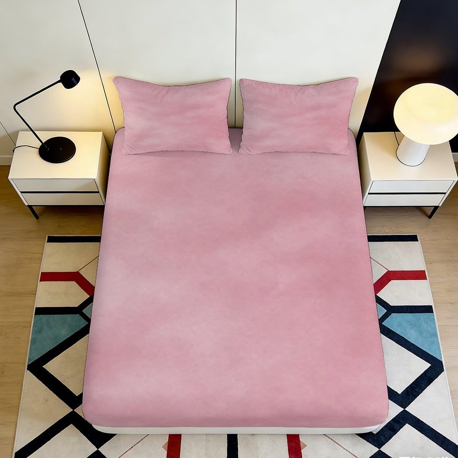Kzqnxhjprl Style-2 3D Printed Solid Pink Fitted Sheet Microfiber Soft Non-Slip Pastel Blush Bed Sheet For Bedroom Dorm Decor 90X200x25cm