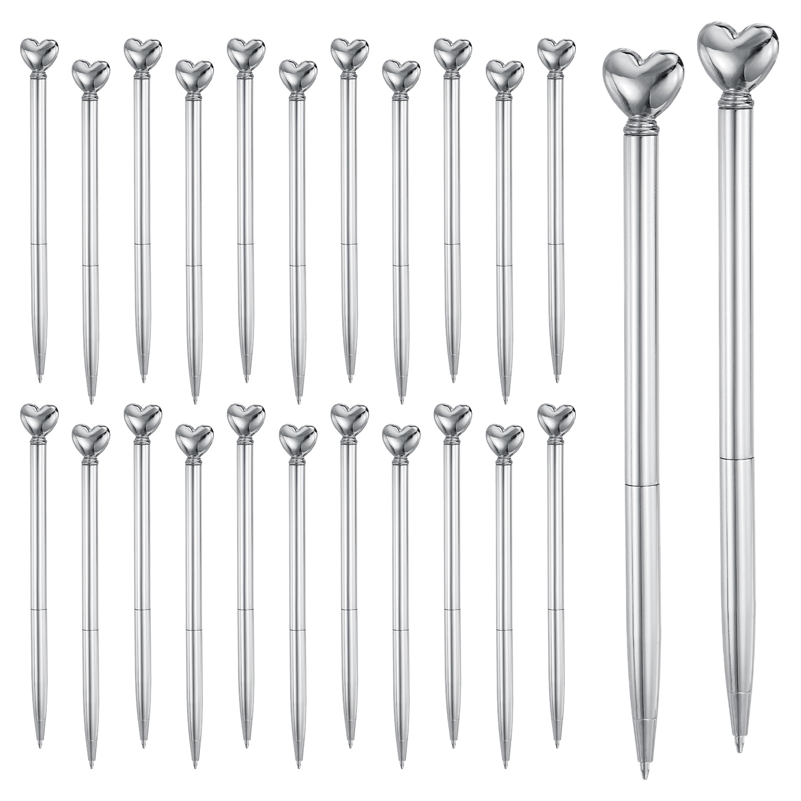 PATIKIL Heart Pens 1.0 mm Black Ink, 24 Pcs Metal Cute Pens Heart Ballpoint Retractable for Women Wedding Office Party Bridal Engagement Gifts Valentine's Day, Electroplated Silver — image 1