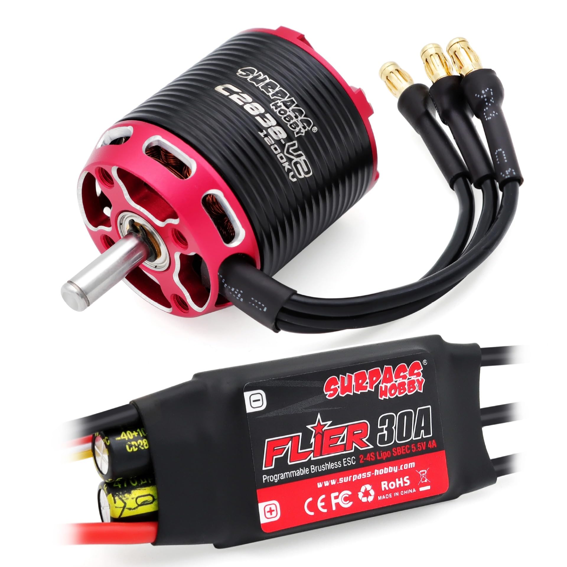14 biegunów C2838 V2 600/800/1000/1200KV Outrunner bezszczotkowy silnik Flier 30A ESC do modelu samolotu RC ze stałym skrzydłem (1200KV + Flier 30A)