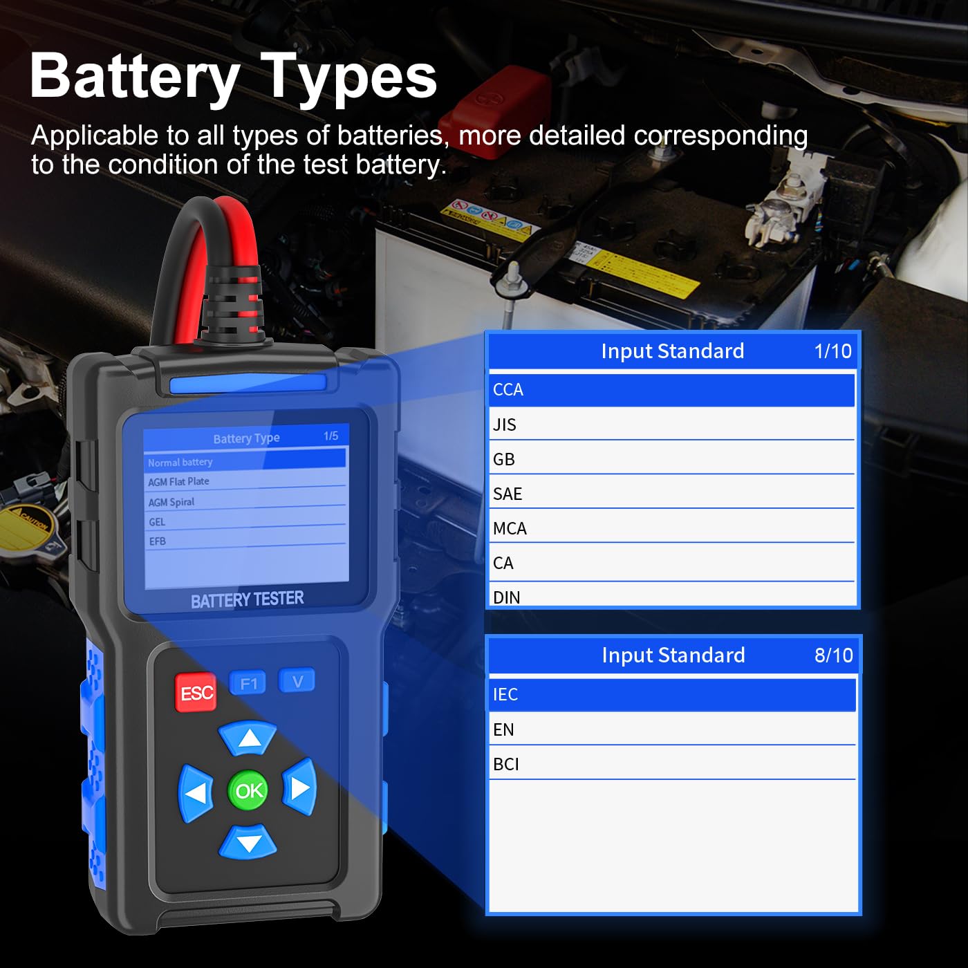 Tester di carico per batterie, BT300 12V 24V Tester for batteria auto e moto Strumento di prova for caricabatterie for veicoli Analizzatore carico for avvio automatico da 20 a 2000 CCA