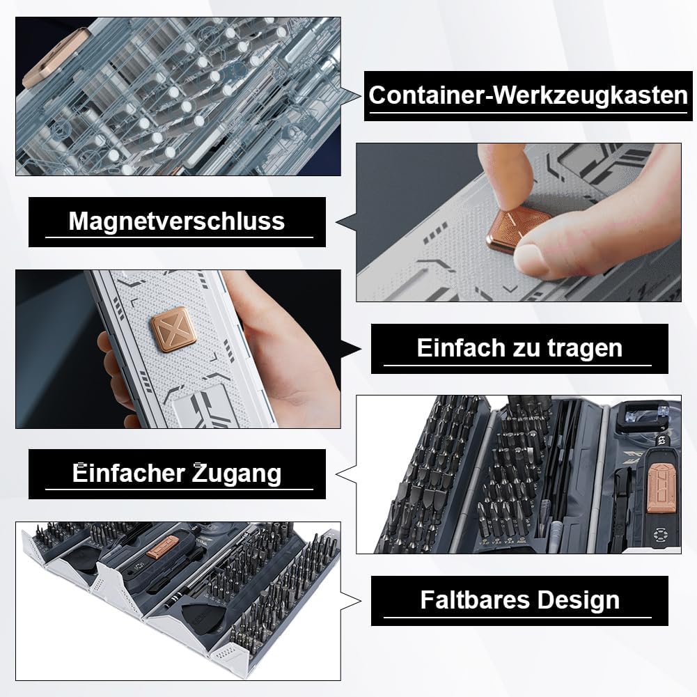 Ejoyous Juego de Destornilladores Mecánicos de Precisión 180 en 1 con Extensión Desmontable, Juego de Destornilladores Magnéticos Ajustables para PC, Teléfono Móvil, Ordenador