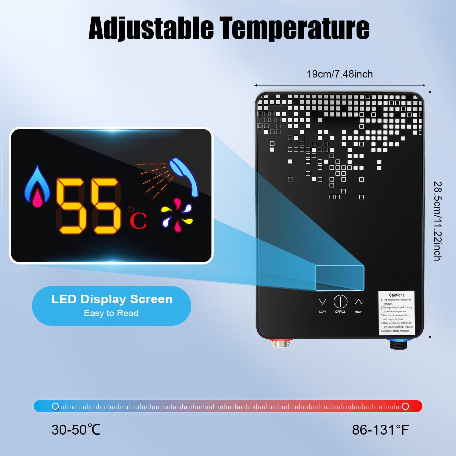 Digitale elektrische doorstroomboiler, 6,5 kW, tankloze badkamer, douche, warm water, set zwart met douchemondstuk, waterleiding voor badkamer, slaapzaal, keuken, kapsalon, hotel