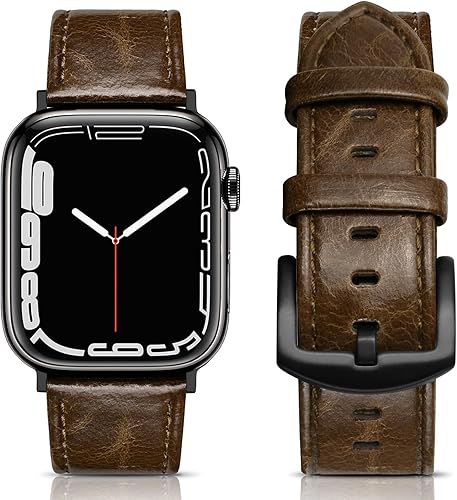 Vista 169 de Correa de cuero compatible con correas de Apple Watch de 1.811 in, 1.772 in, 1.732 in, 1.654 in (Serie 1/2/3) para hombres y mujeres, correa de Azul
