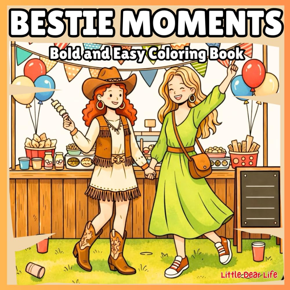 Bestie Moments: Bold & Easy Coloring Book for All Ages Featuring Cute Cozy Friendship Activities for Stress Relief – Find “Peace in the Present” with Best Friends
