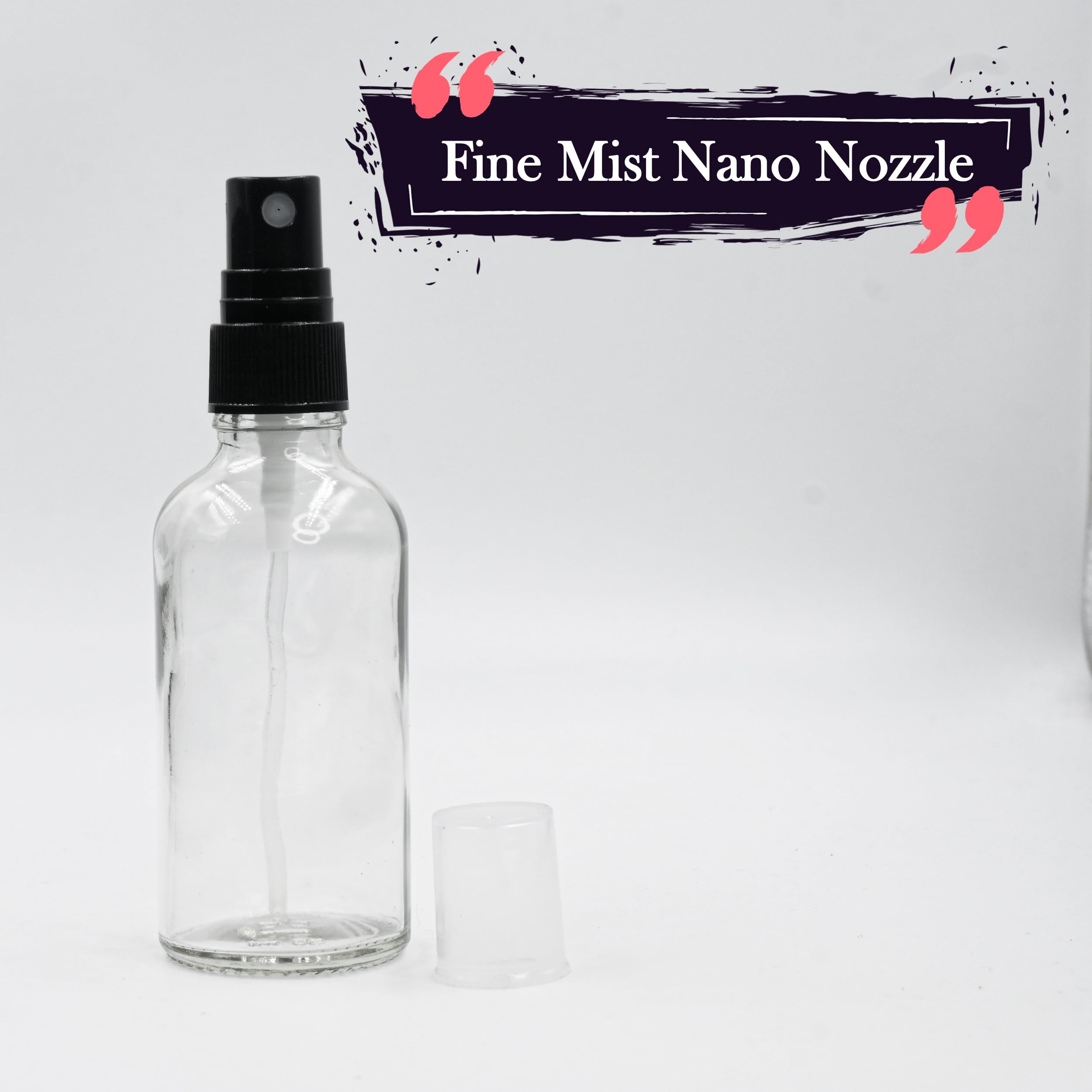 Happy Packaging 50ML Clear Round Empty Glass Botlle With Black Mist Spray and Over Cap| Refillable | Leak Proof For Essential Oils | Reusalble | DIY Perfumes | DIY serums Pack of 3 - Image 5 thumbnail