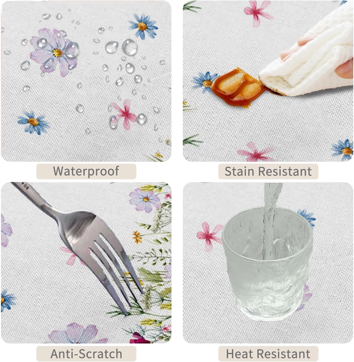 Wild Flower Round Tablecloth 54 Inch Spring Summer Watercolor Pink Blue Flower Botanical Plants Table Cloth Waterproof and Stain Resistant Table Cover for Kitchen Dining Room Home Decor
