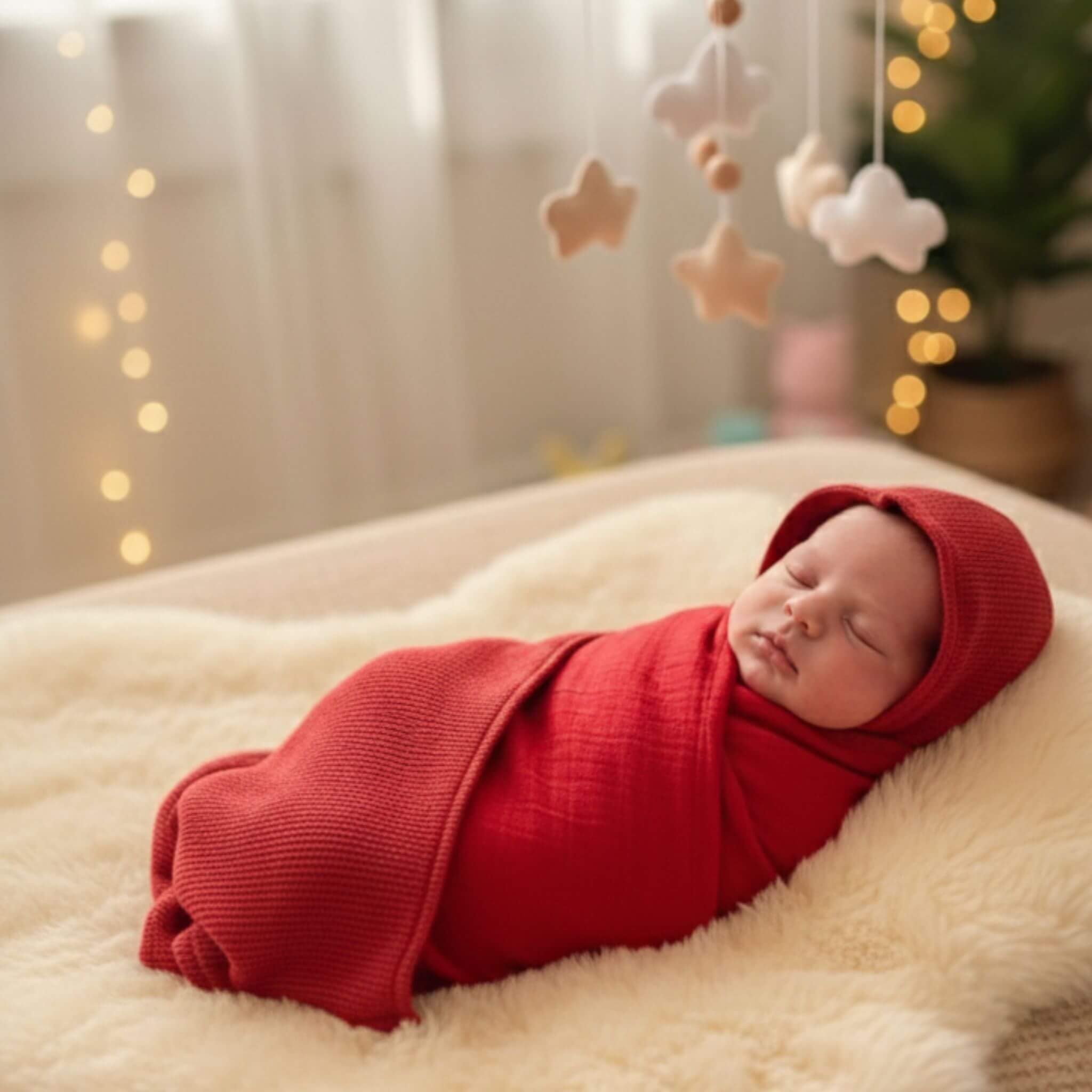 Linnie's Rotes Geburtstuch 90x90 cm, 100% Bio-Baumwolle, Doppellagig Musselin und Waffelpiqué, Babydecke für Neugeborene - Gebärmutter Effekt/Hebammen TIPP Erstausstattung