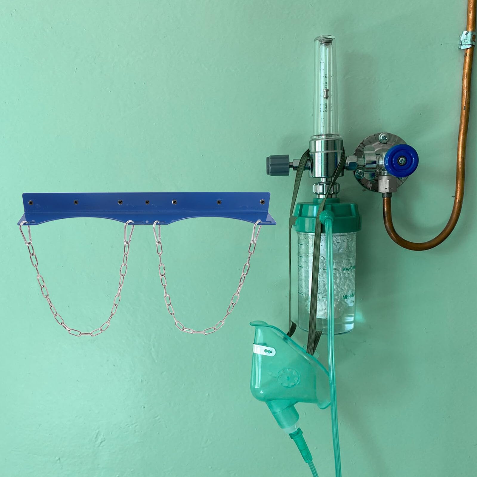 ERINGOGO Supporto da Parete in Acciaio per Doppia Bombola di Ossigeno da 40L Dispositivo di Sicurezza a Catena, Adatto a Laboratori e Officine Fissaggio Regolabile