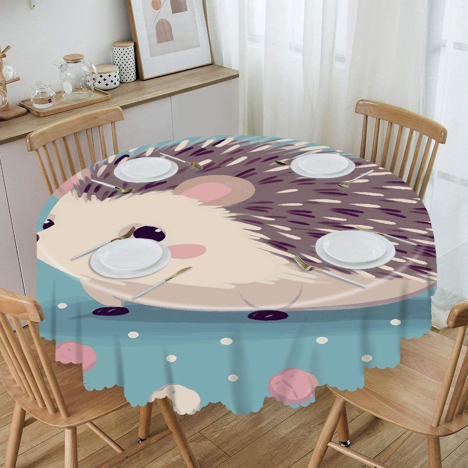 Btcowzrv Style Hedgehog Polkadot Polyester Round Tablecloth 59.84 Inch, Decorative Washable Table Cover, Table Cloth For Restaurant Picnic Indoor And Outdoor Dining