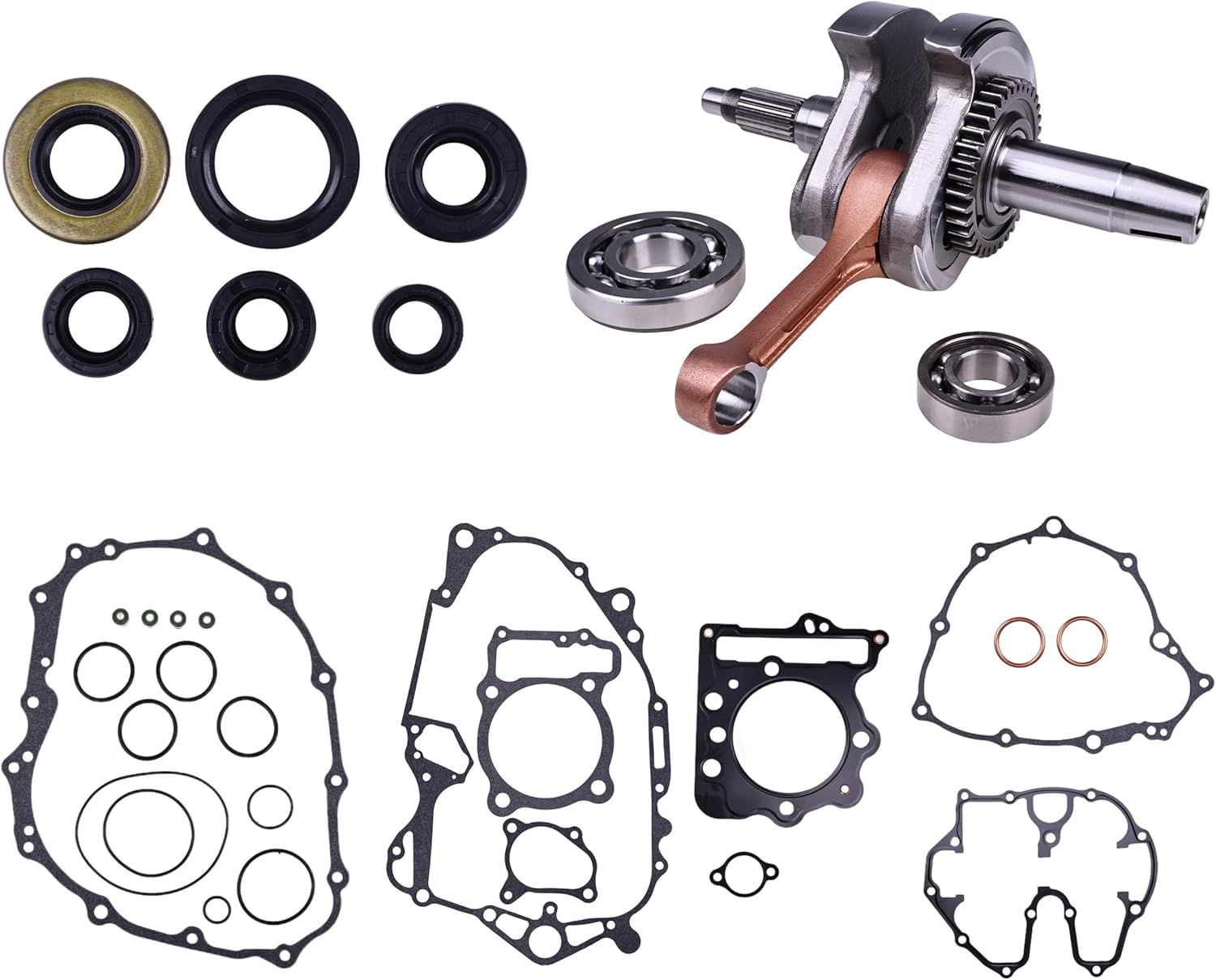 Complete Crankshaft Bottom End Kit Compatible with Honda Sportrax TRX400EX TRX400X 1999-2004 Engine Rebuild Crank Bearing Oil Gasket Set 13000-MBV-730 91001-KF0-018