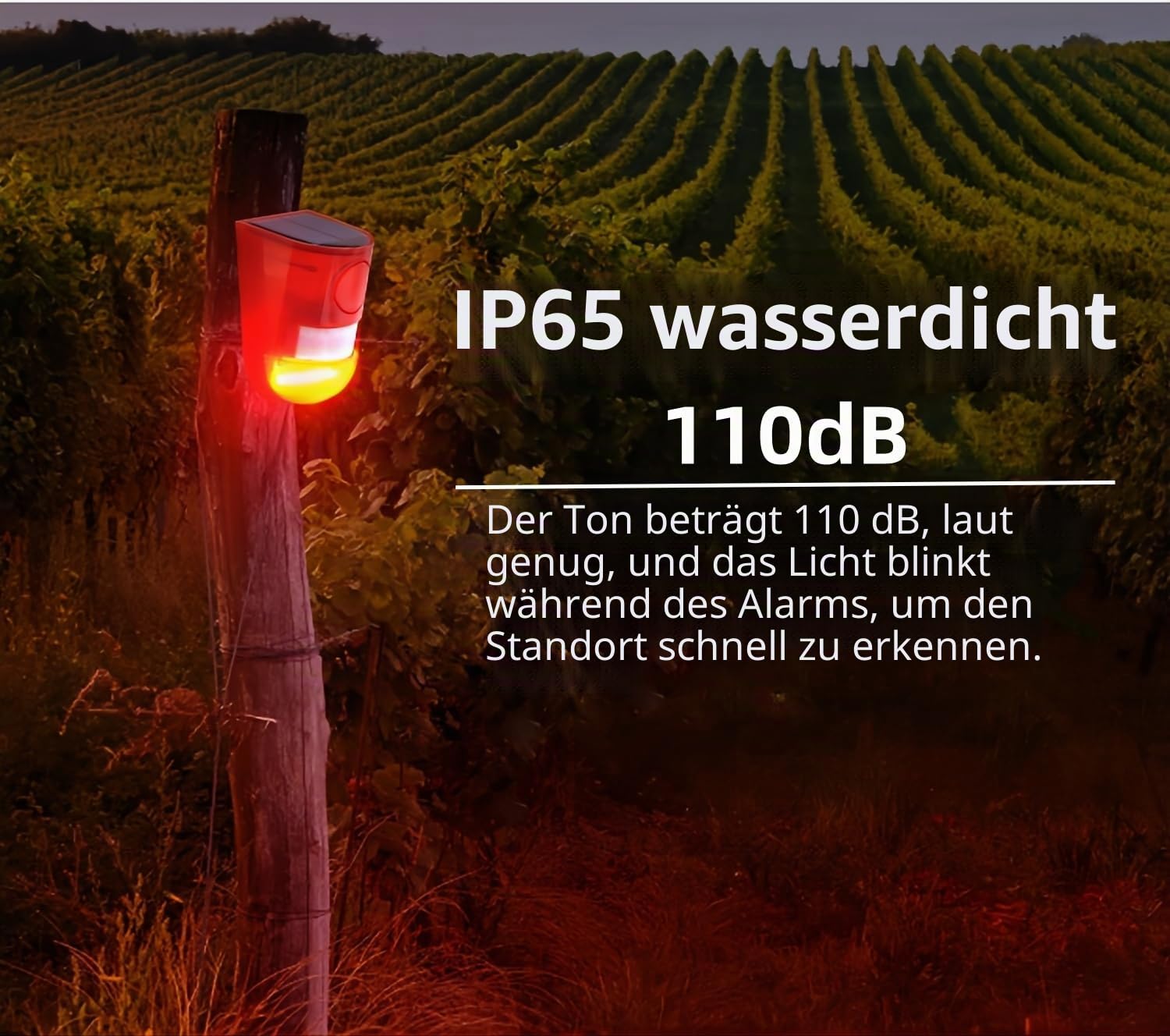 4-Pack Solaralarm für den Außenbereich Ton/Licht-Bewegungsmelder Wasserdichtes Gerät 110db Sirene Sound Alarm Flash Warnung Sicherheitsalarm System für Home Yard Scheune