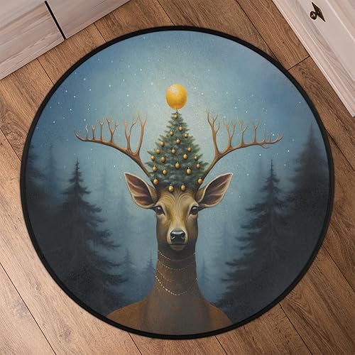 Miniatura 6 de Christmas Tree Animal Reindeer (2) Round Area Rug 3ft Machine Washable Circular Rugs for Dining Room Table Bedroom Playroom Throw Rugs for Dog