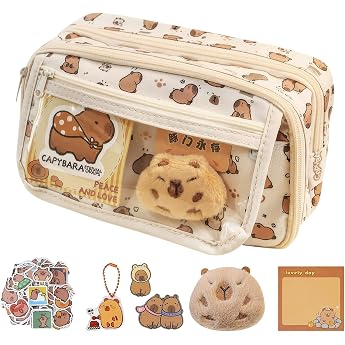 Capybara Pencil Case Multi-Layer Capybara Pencil Case Set Large Capacity Removable 2-in-1 Design Pencil Case for Girls Boys School & Office