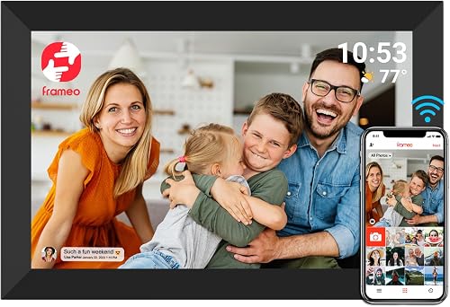 FRAMEO Smart Digital Picture Frame WiFi Cloud 10.1 Inch HD 1280x800 IPS Touch Screen Digital Frame with 16GB Storage Easy Setup to Share Photos or Video via Frameo APP Auto-Rotate Wall Mountable Black