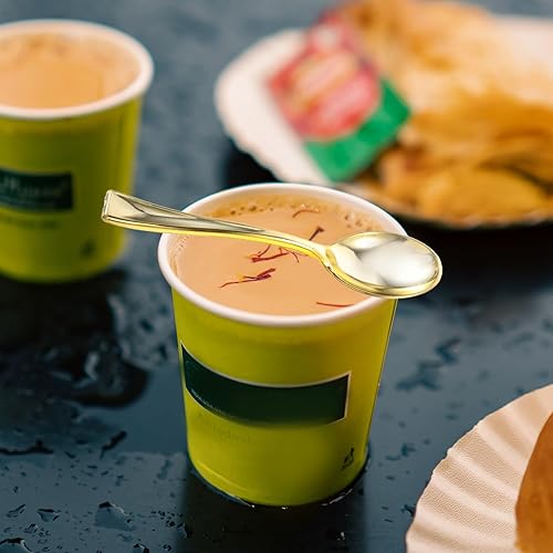 Miniatura 5 de Cabilock Decoración navideña, 24 cucharas de plástico doradas, cucharas de degustación de plástico dorado, cuchara de postre dorado, muestreo de