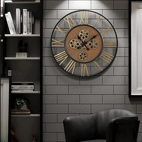 Miniatura 2 de Reloj de pared de 24 pulgadas con engranaje móvil real, reloj de pared grande para decoración de sala de estar, reloj de pared industrial moderno de