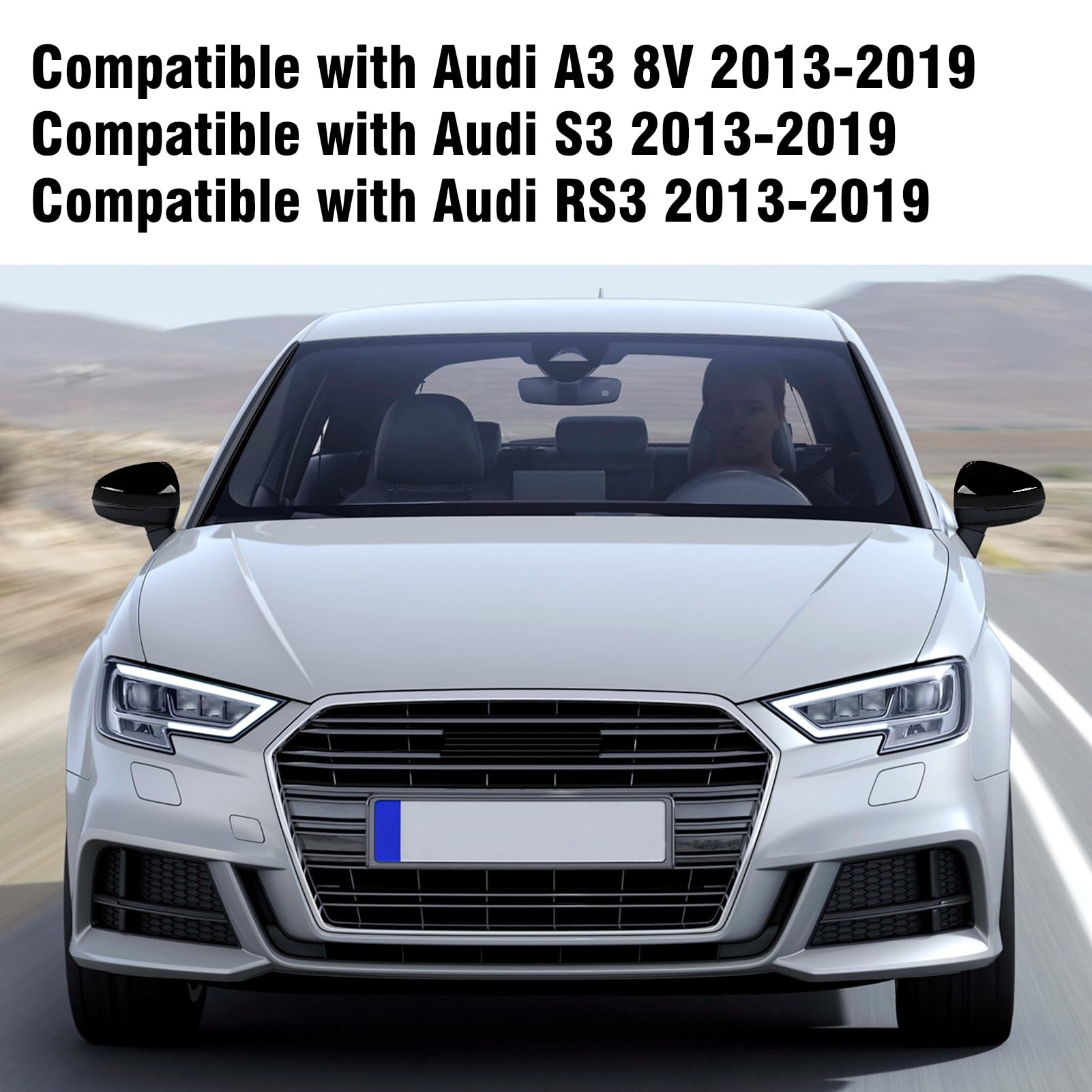 TTCR-II 2PCS Kompatibel mit Rückspiegel Abdeckung Audi A3 8V S3 RS3 2013-2019, Links+Rechts Spiegelabdeckungen Audi A3 Ersetzen Spiegelkappe, Rückspiegeldeckel A3 8V S3 RS3 Rückspiegel Kappe-Schwarz