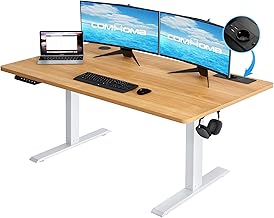 COMHOMA Höhenverstellbarer Schreibtisch 160x70 cm mit USB-Buchse und Haken, Elektrisch Verstellbarer Computertisch, Steh-Sitztisch Stehpult Stehschreibtisch braun