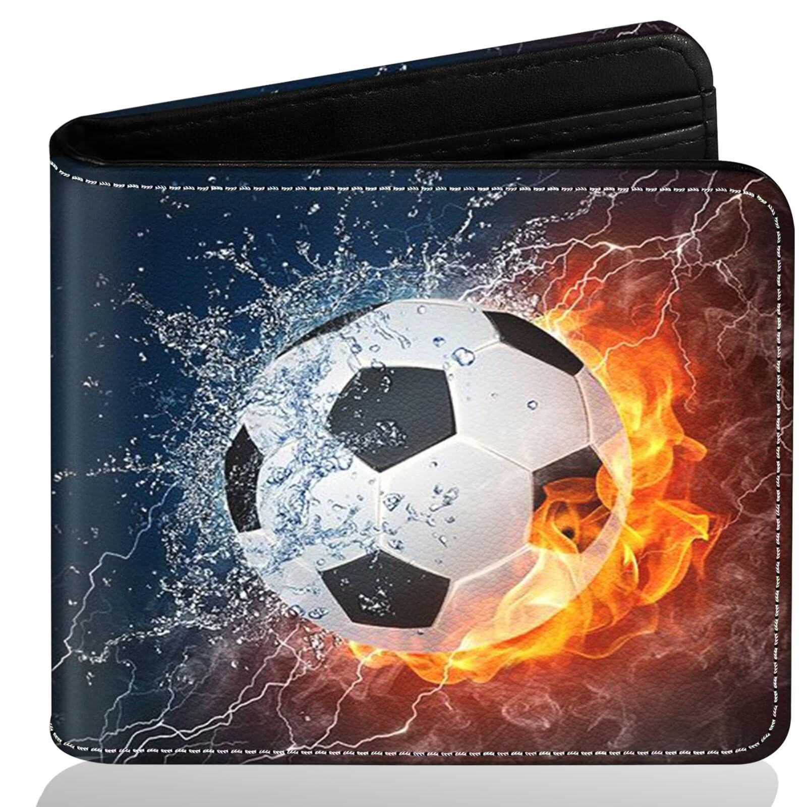 Boys Wallet for Teens, Cool Kids Wallet Soccer for Boys Ages 8-10 9-12 11-15, Funny Leather Bifold Rfid Blocking, Coin Pocket Id Window for Teen Men Youth Guys Birthday Christmas Gifts