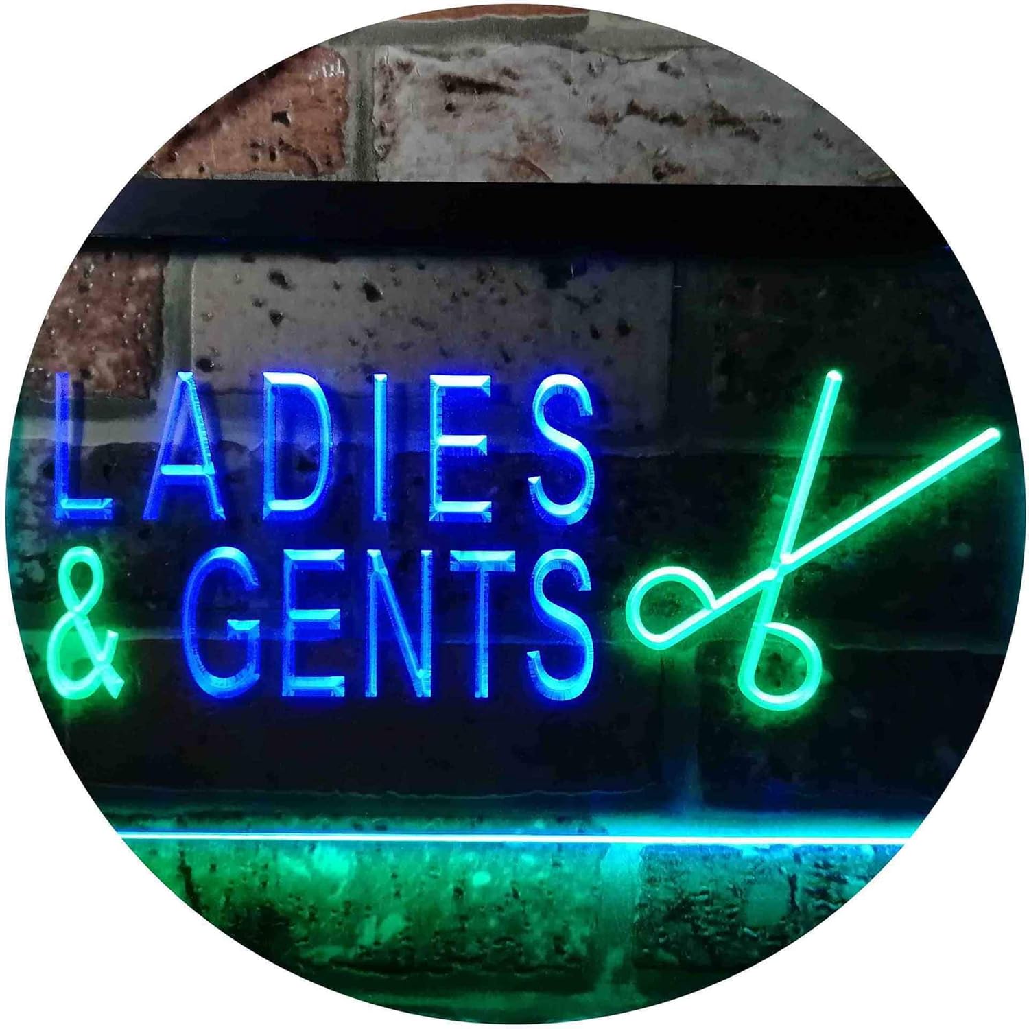 ADVPRO Ladies and Gents Scissor Hair Cut Barber Illuminated Dual Color LED Neon Sign Green & Blue 24" x 16" st6s64-i0873-gb