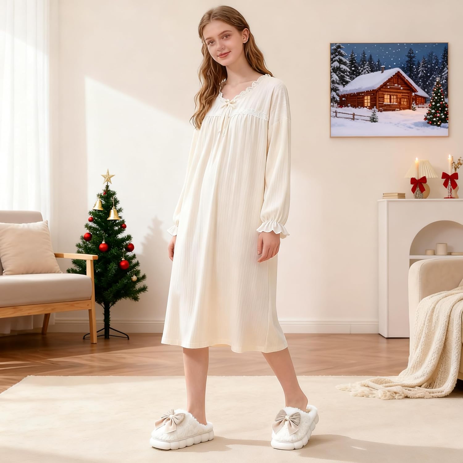 Cute Bow Slippers for Women, Womens Fuzzy Fluffy Cozy Indoor Outdoor House Slippers - Image 6