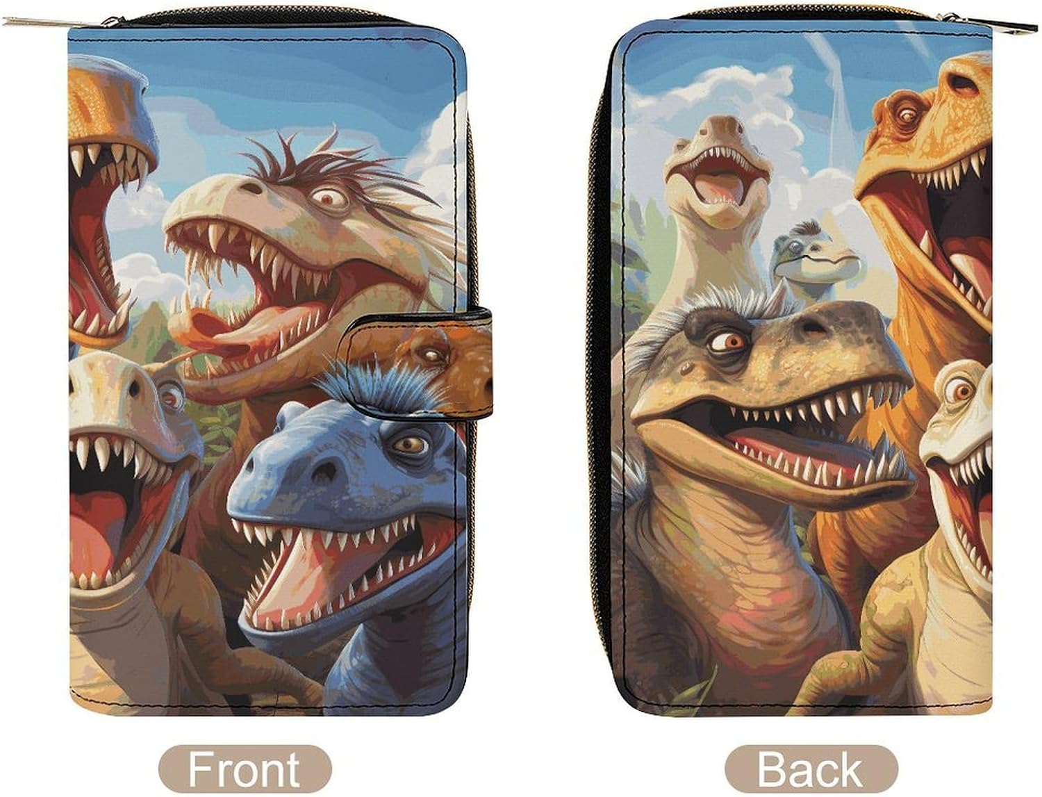 Dinosaurs Selfie Wallet,PU Leather Material, Small Wallet,Bifold with Zipper, Travel Wallet,Compact And Portable for Men And Women 7.8 * 4.3 * 1.4 Inches